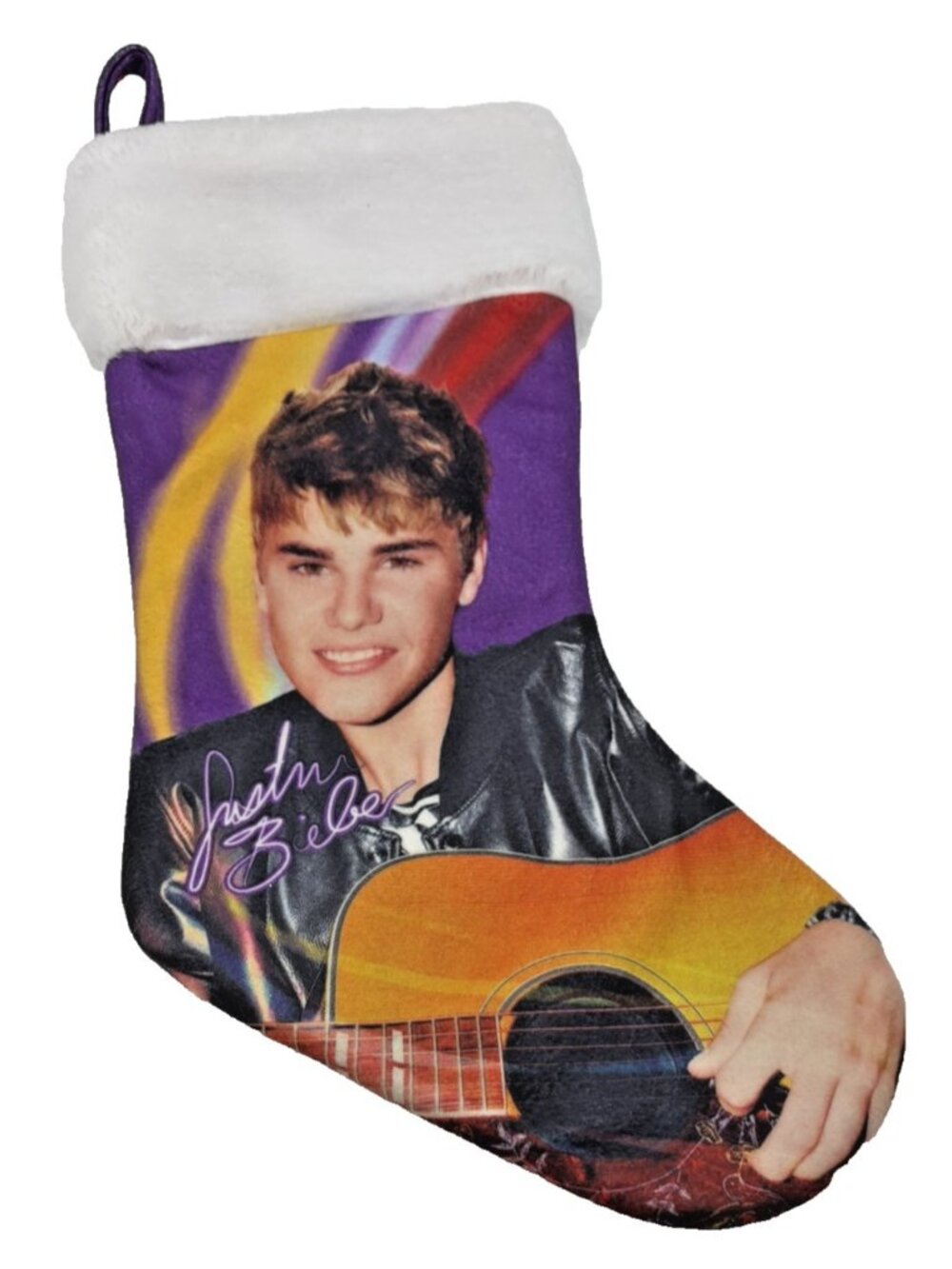 Justin Bieber Christmas Stocking Purple 2012 15 Inch Holiday Decor Pop Culture